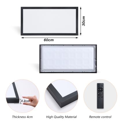 Brilagi - LED Димируем плафон за баня FRAME SMART LED/30W/230V 30x60 см 3000-6000K  IP44 черен  + дистанционно управление