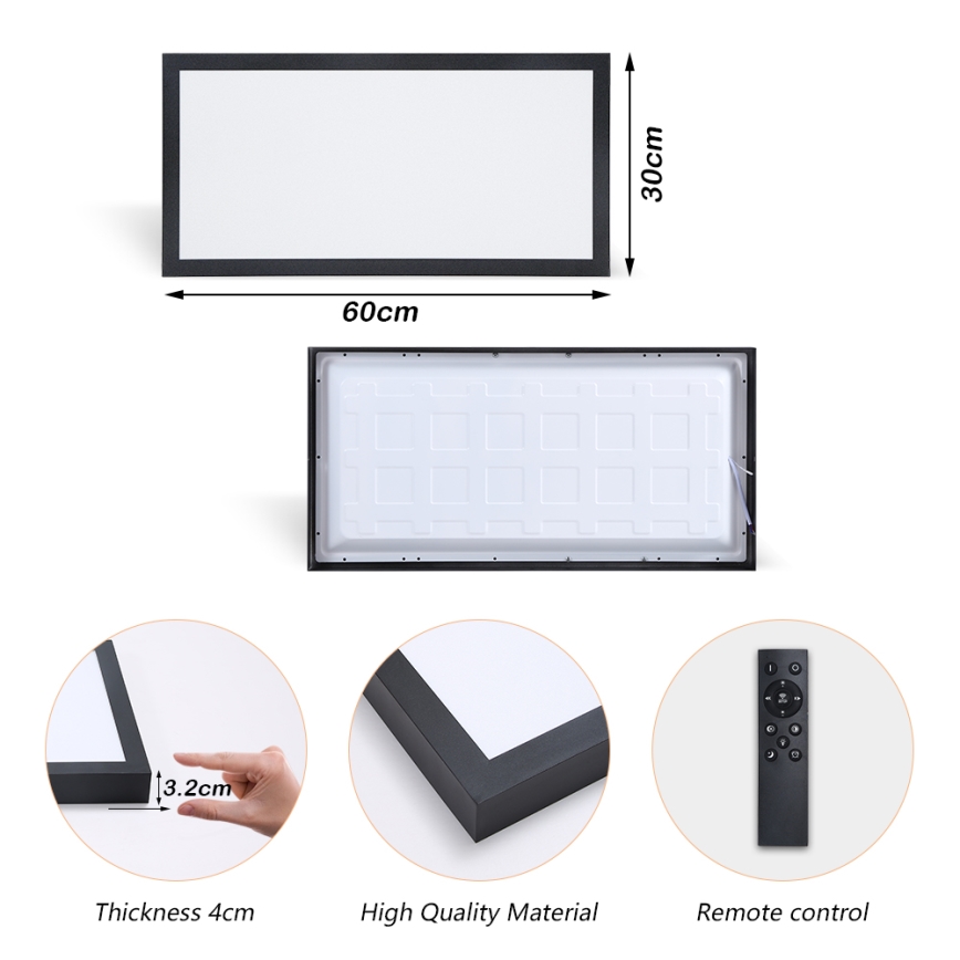 Brilagi - LED Димируем плафон за баня FRAME SMART LED/30W/230V 30x60 см 3000-6000K  IP44 черен  + дистанционно управление