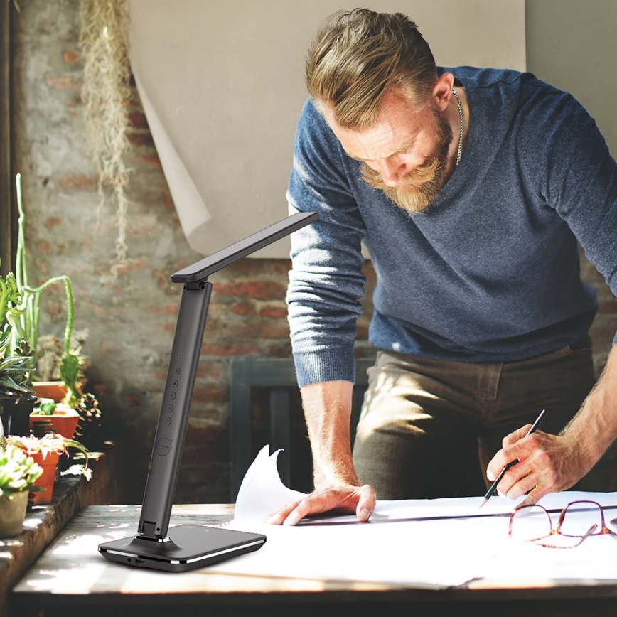 Brilagi - димируема LED настолна лампа с безжично зареждане QI и USB REGINA LED/8,5W/230V черна