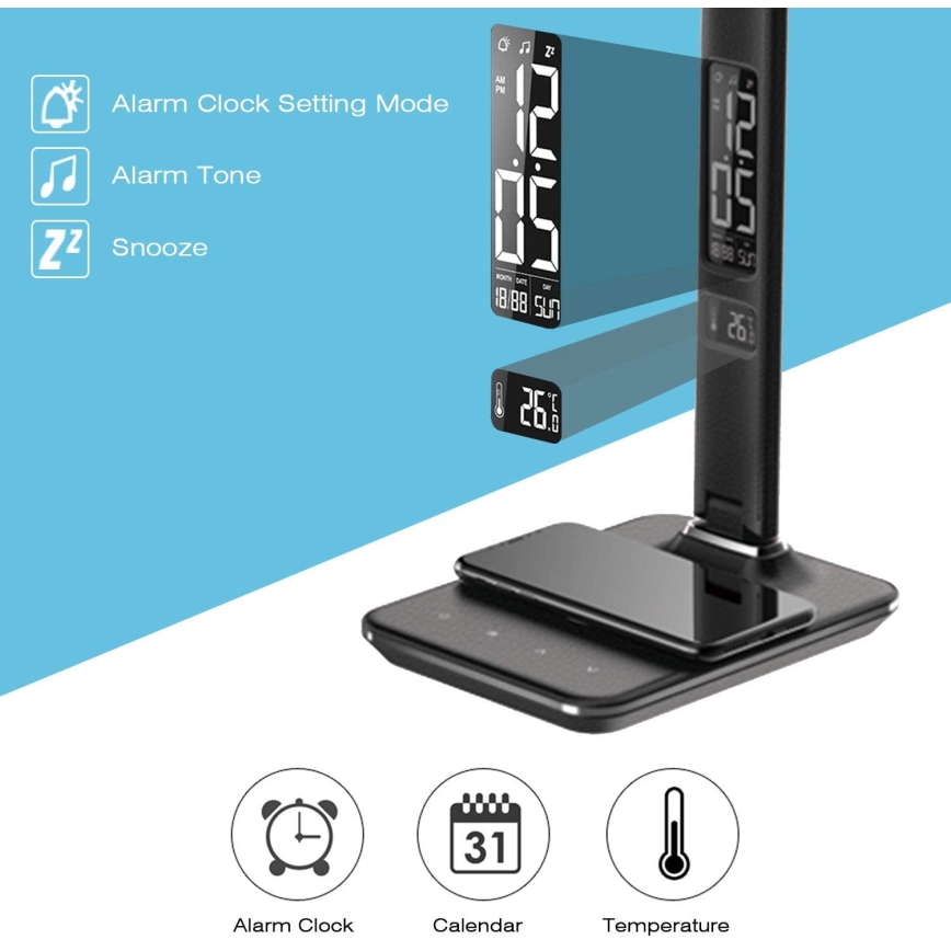 Brilagi - димируема LED настолна лампа с безжично зареждане QI и USB REGINA LED/8,5W/230V черна