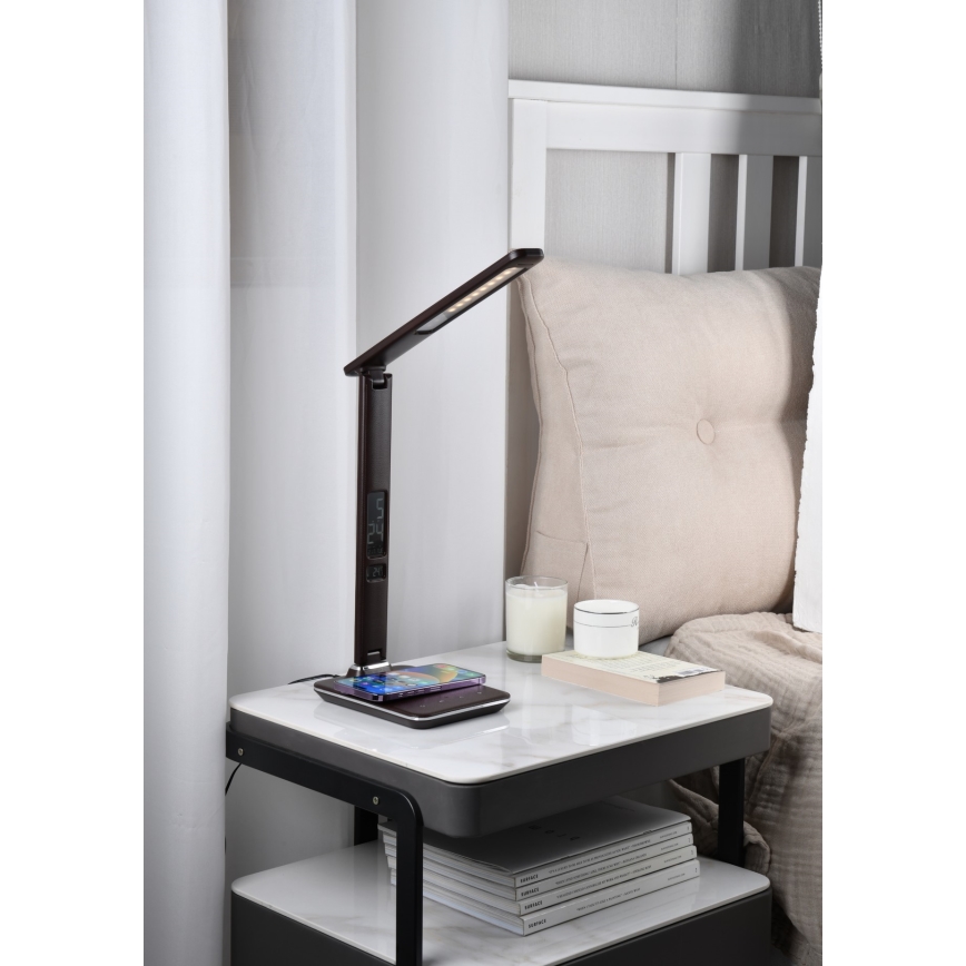 Brilagi - LED Димируема настолна лампа с безжично QI зареждане и USB REGINA LED/8,5W/230V кафява