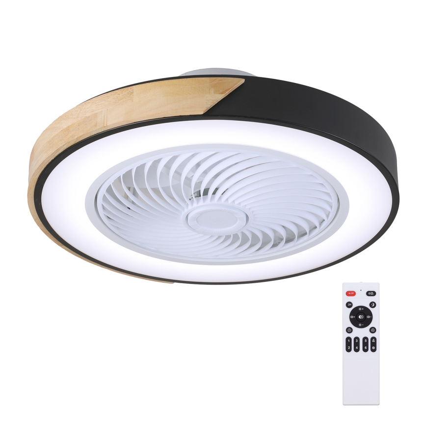 Brilagi - LED Димируем плафон с вентилатор LED/30W/230V 3000-6500K черен/дъб + дистанционно управление