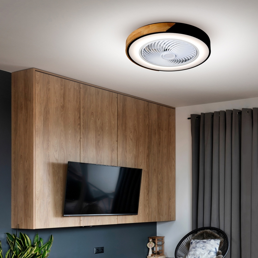 Brilagi - LED Димируем плафон с вентилатор LED/30W/230V 3000-6500K черен/дъб + дистанционно управление