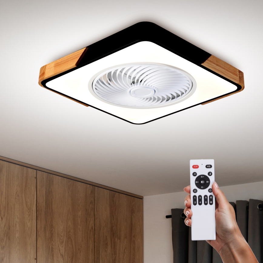 Brilagi - LED Димируем плафон с вентилатор LED/30W/230V 3000-6500K черен/дъб + дистанционно управление