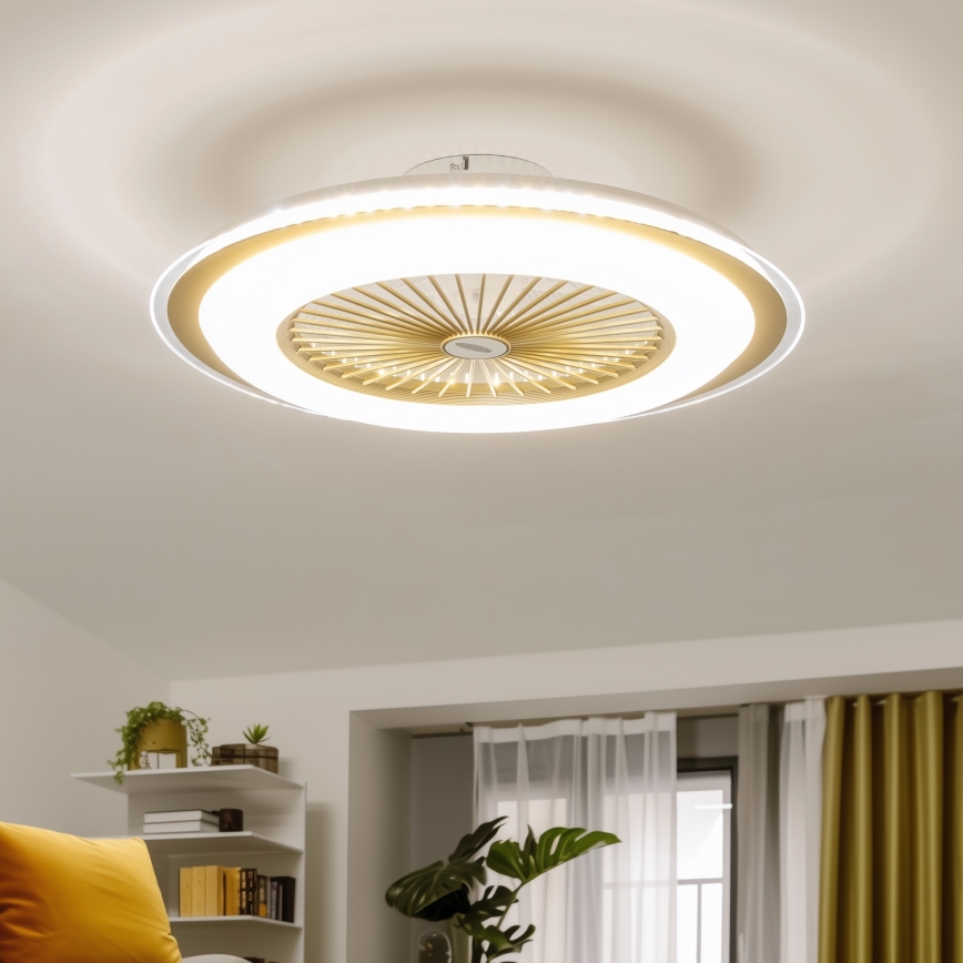 Brilagi - LED Димируема лампа с вентилатор RONDA LED/48W/230V 3000-6000K златист + дистанционно управление