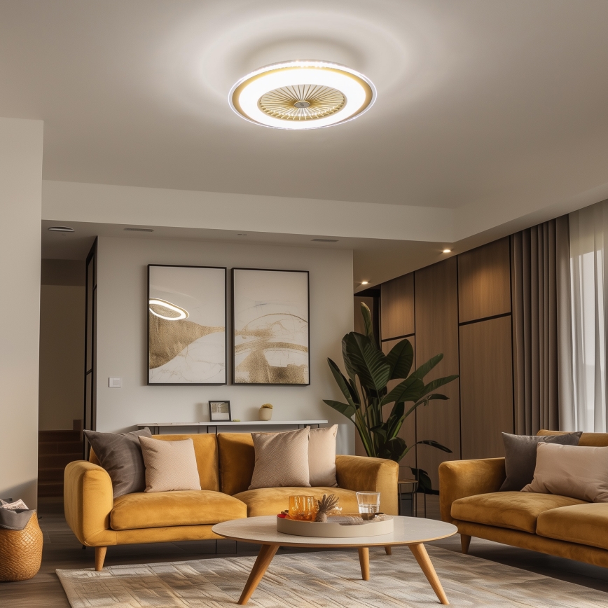 Brilagi - LED Димируема лампа с вентилатор RONDA LED/48W/230V 3000-6000K златист + дистанционно управление