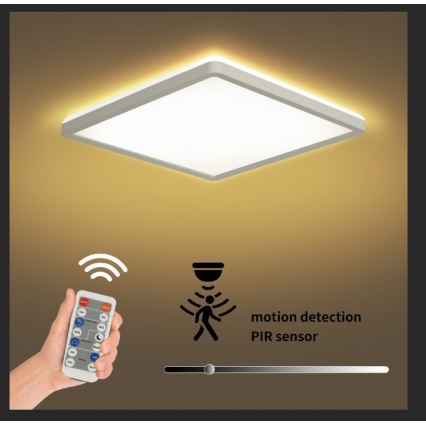 Brilagi - LED Димируема лампа със сензор за движение и здрач ULTRA SLIM LED/18W/230V 30x30 см + дистанционно управление