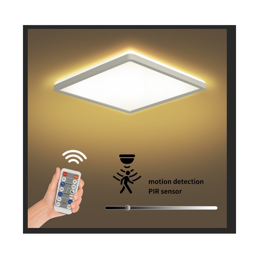 Brilagi - LED Димируема лампа със сензор за движение и здрач ULTRA SLIM LED/18W/230V 30x30 см + дистанционно управление