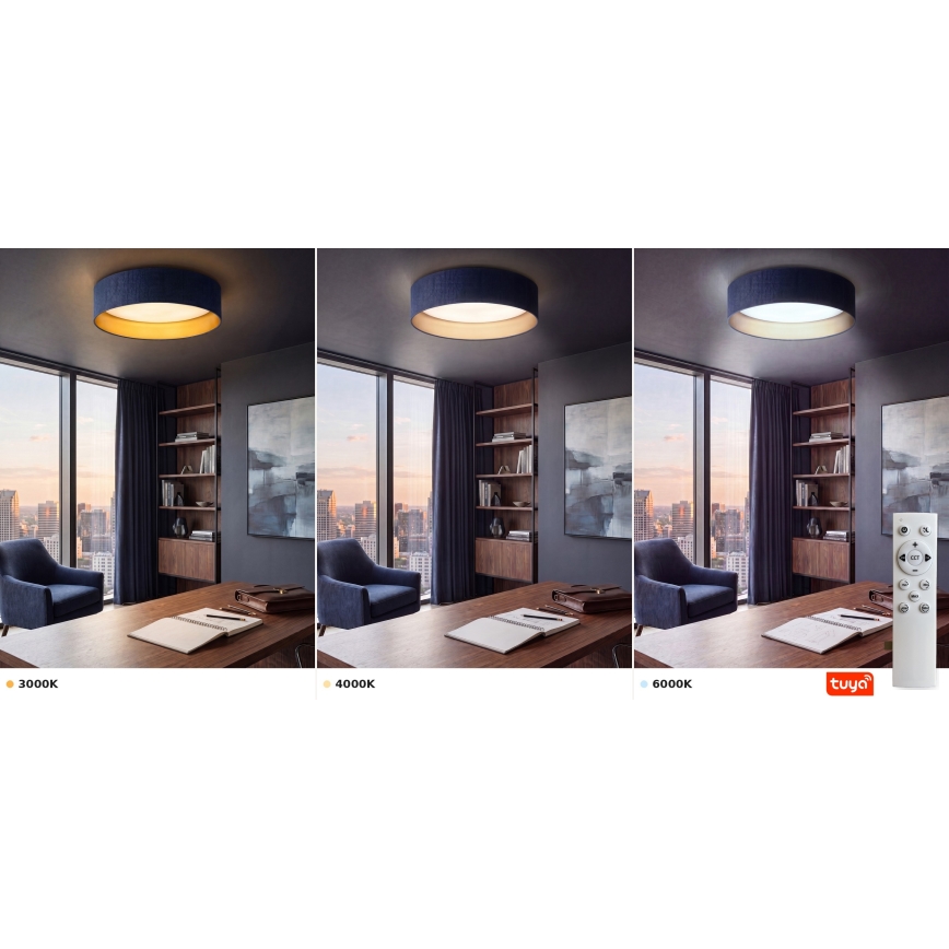 Brilagi - димируемо таванно осветително тяло VELVET SMARTIX LED/36W/230V 3000-6000K Ø 55 cm синьо/златно Wi-Fi Tuya Beacon + дистанционно управление