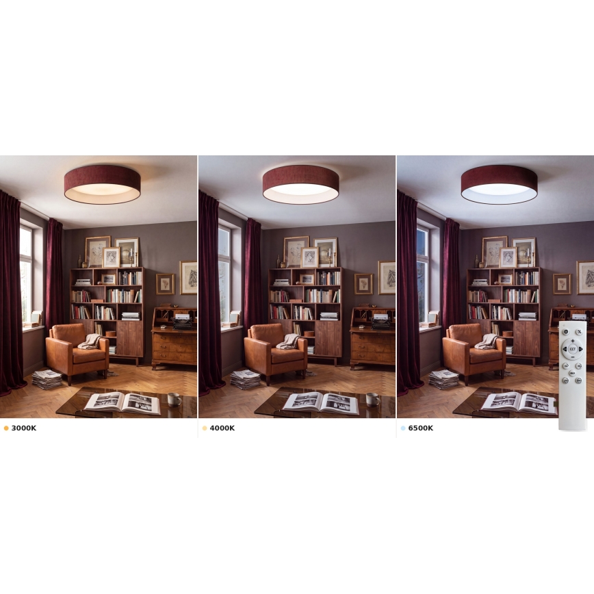 Brilagi - LED димируем таванен плафон VELVET SMART VARI LED/24W/230V 3000-6500K Ø 45 см бордо + дистанционно управление