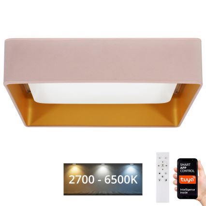 Brilagi - LED Димируем плафон VELVET SQUARE SMART LED/36W/230V 2700-6500K Wi-Fi Tuya + дистанционно управление розов