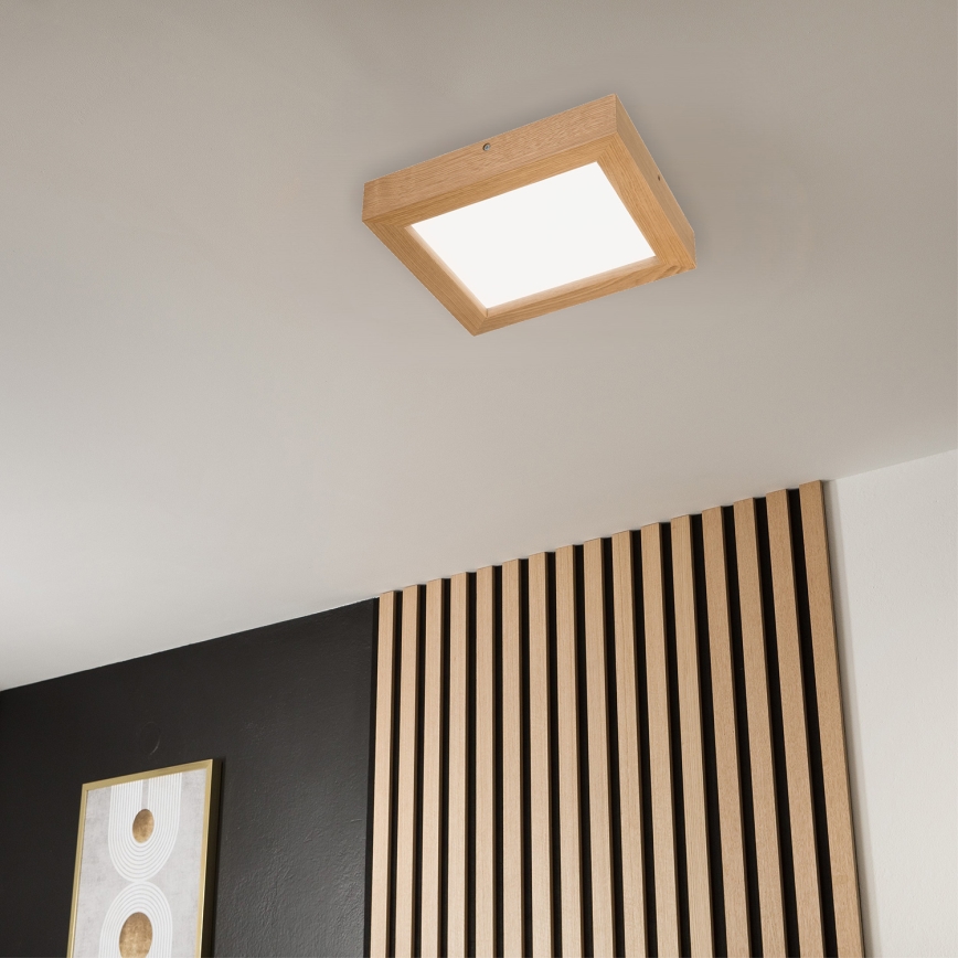 Brilagi - LED Димируем плафон за баня WOODY FRAME LED/24W/230V дъб 30x30 см 3000-6000K IP44 + дистанционно управление