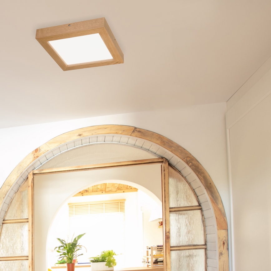 Brilagi - LED Димируем плафон за баня WOODY FRAME LED/24W/230V дъб 30x30 см 3000-6000K IP44 + дистанционно управление