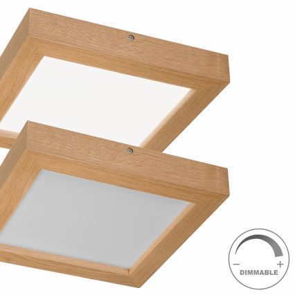 Brilagi - LED Димируем плафон за баня WOODY FRAME LED/24W/230V дъб 30x30 см 3000-6000K IP44 + дистанционно управление