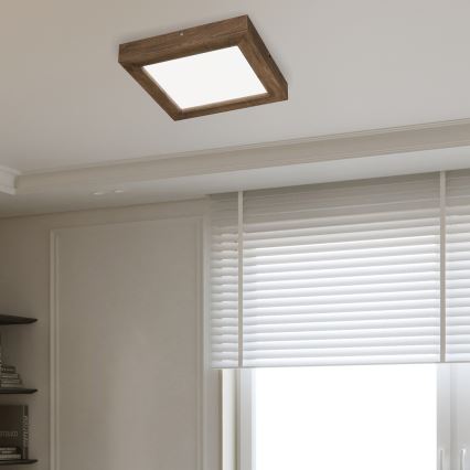 Brilagi - LED Димируем плафон за баня WOODY FRAME LED/24W/230V дъб 30x30 см 3000-6000K IP44 + дистанционно управление