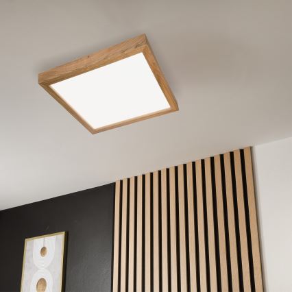 Brilagi - LED Димируем плафон за баня WOODY FRAME LED/50W/230V дъб 60x60 см 3000-6000K IP44 + дистанционно управление