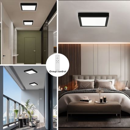 Brilagi - LED Димируем плафон за баня FRAME SMART LED/24W/230V 30x30 см 3000-6000K IP44 черен + дистанционно управление