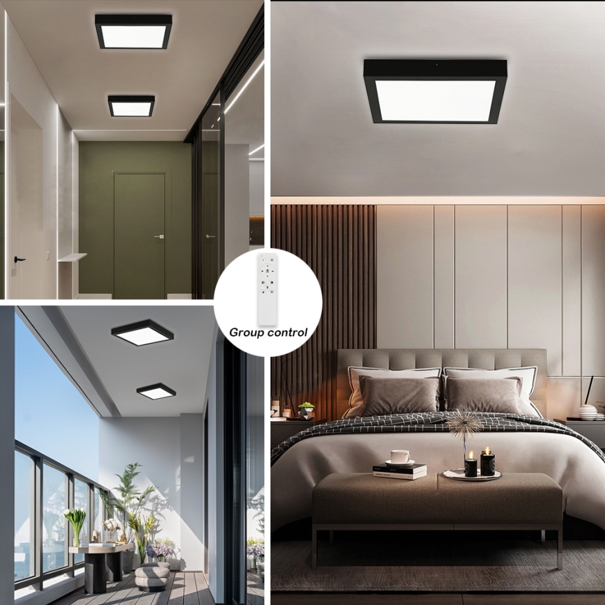 Brilagi - LED Димируем плафон за баня FRAME SMART LED/24W/230V 30x30 см 3000-6000K IP44 черен + дистанционно управление
