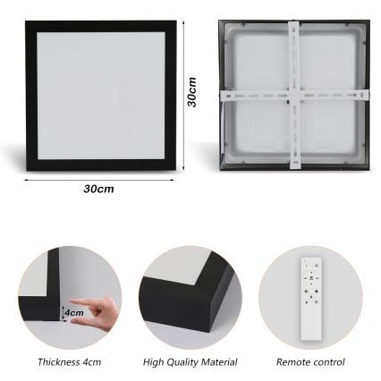 Brilagi - LED Димируем плафон за баня FRAME SMART LED/24W/230V 30x30 см 3000-6000K IP44 черен + дистанционно управление
