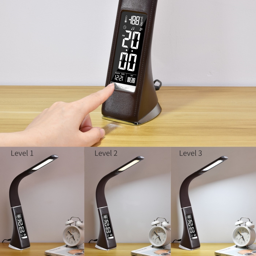 Brilagi - LED Димируема настолна лампа с display PELLE LED/7W/230V кафяв