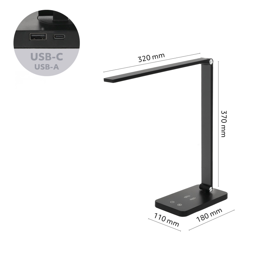 Brilagi - LED димируема сензорна настолна лампа с безжично зареждане QI MODO CHARGE LED/7W/5V 3000/4000/6000K черна
