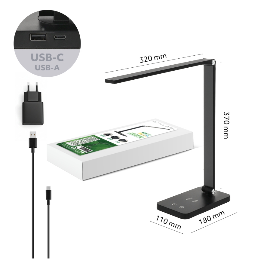 BRILAGI - LED димируема сензорна настолна лампа с безжично зареждане QI MODO CHARGE LED/7W/5V 3000/4000/6000K черна