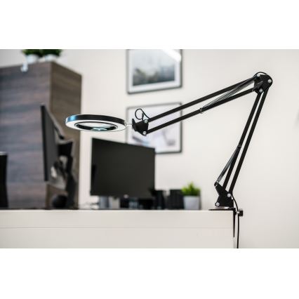 Brilagi - LED Димируема настолна лампа с лупа LENS LED/12W/5V 3000/4200/6000K черен