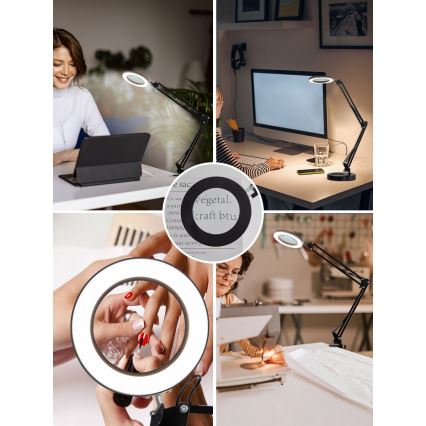 Brilagi - LED Димируема настолна лампа с лупа LENS LED/12W/5V 3000/4200/6000K черен
