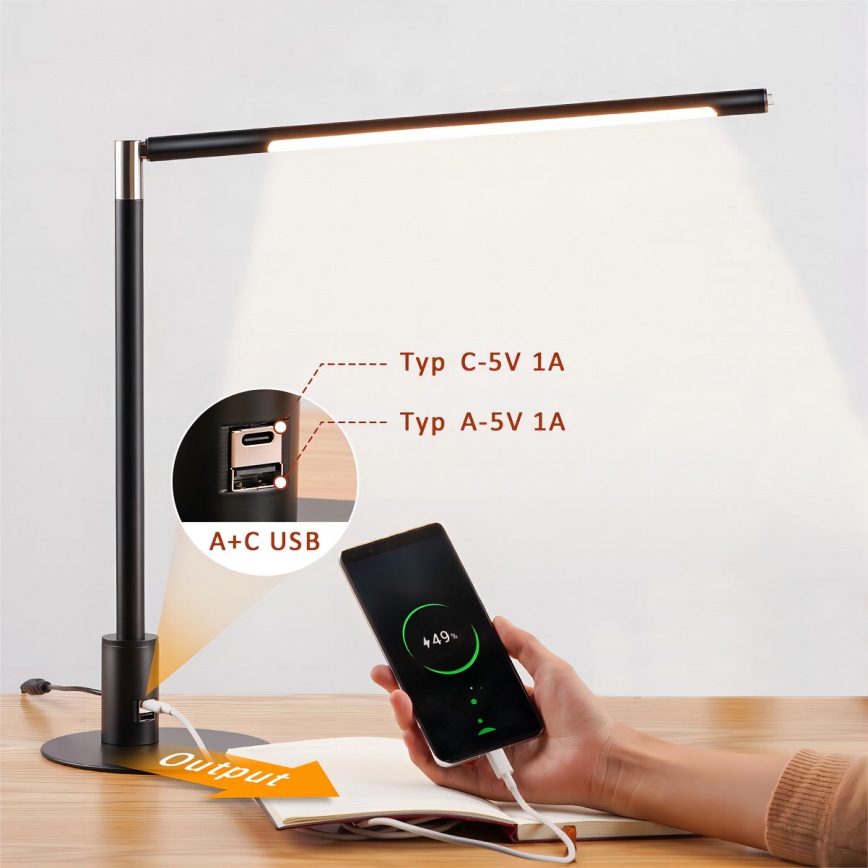 Brilagi - димируема сензорна настолна LED лампа с USB портове VARIO LED/7W/230V 3000-6500K CRI 96 черна