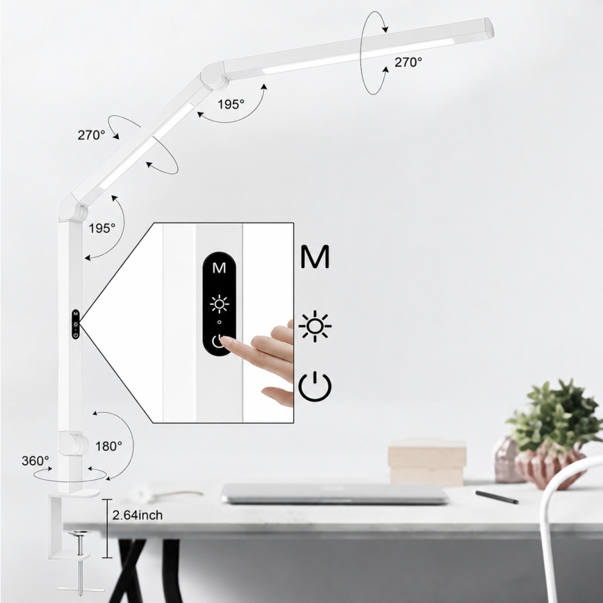 Brilagi - VARIO гъвкава настолна LED лампа, с възможност за димиране, сензорно управление, 12W, 230V, 3000/4000/5000/6500K, CRI 92, бяла