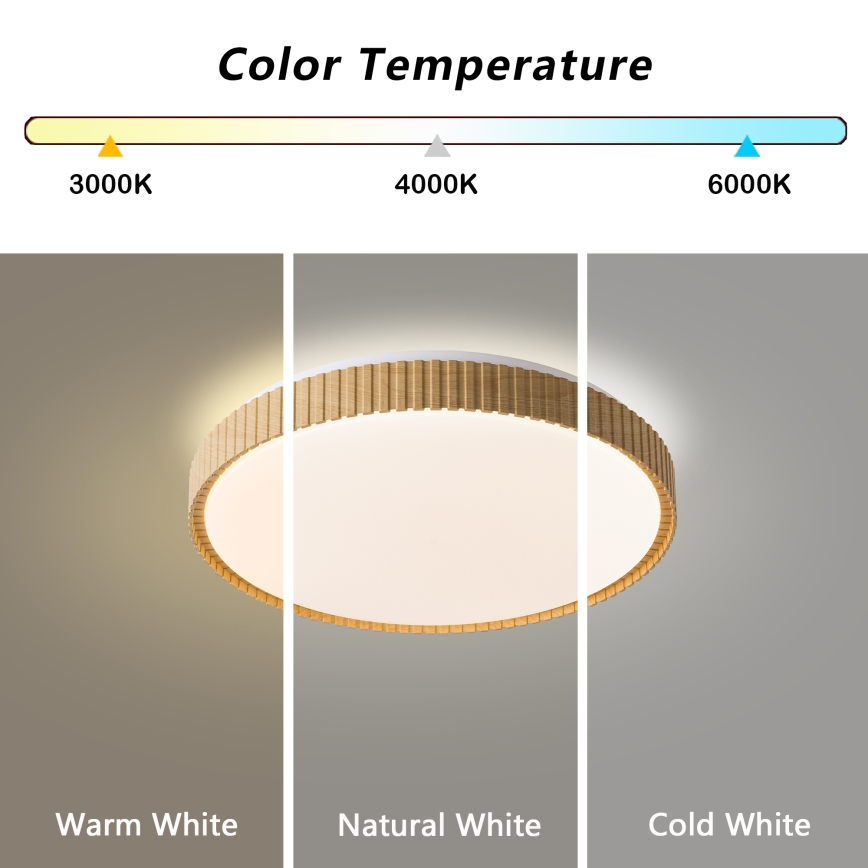 Brilagi - LED Димируемо таванно осветително тяло CORVO LED/72W/230V 3000-6000K с дървен декор пр. 50 см + дистанционно управление