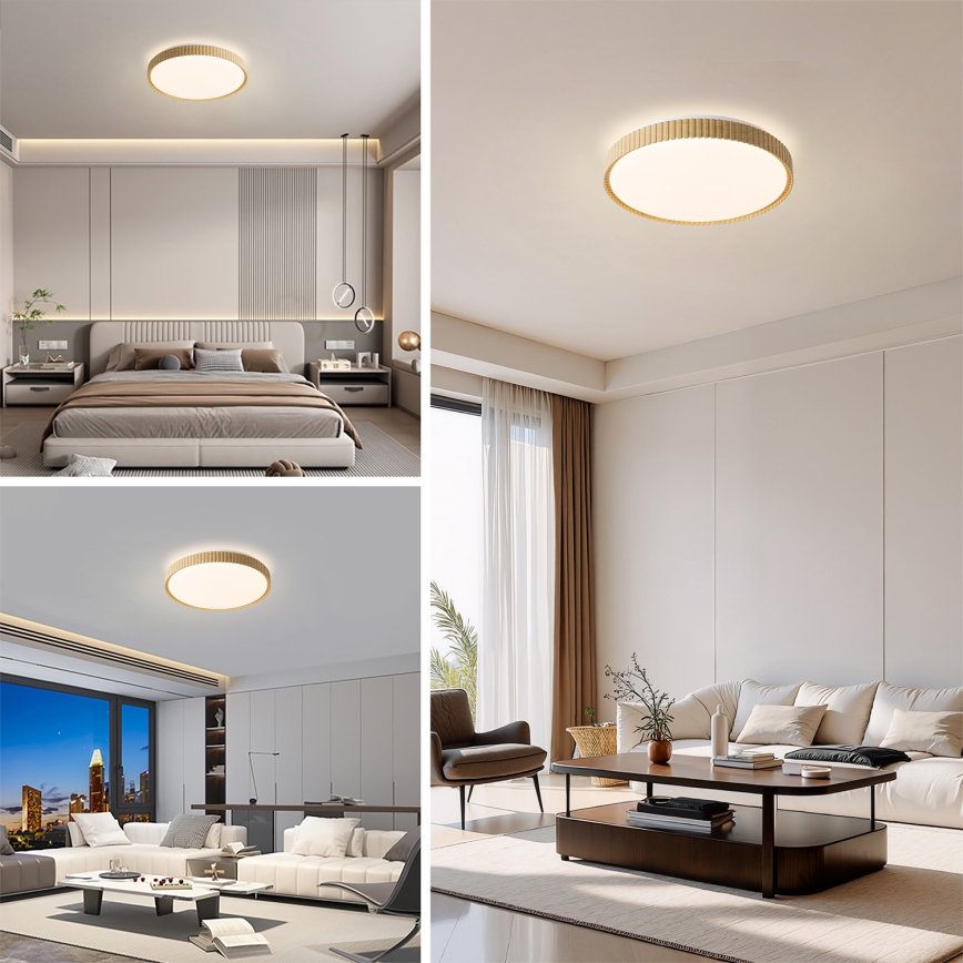 Brilagi - LED Димируемо таванно осветително тяло CORVO LED/72W/230V 3000-6000K с дървен декор пр. 50 см + дистанционно управление