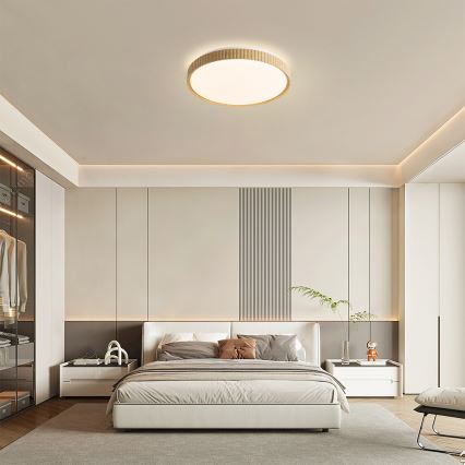 Brilagi - LED Димируемо таванно осветително тяло CORVO LED/72W/230V 3000-6000K с дървен декор пр. 50 см + дистанционно управление