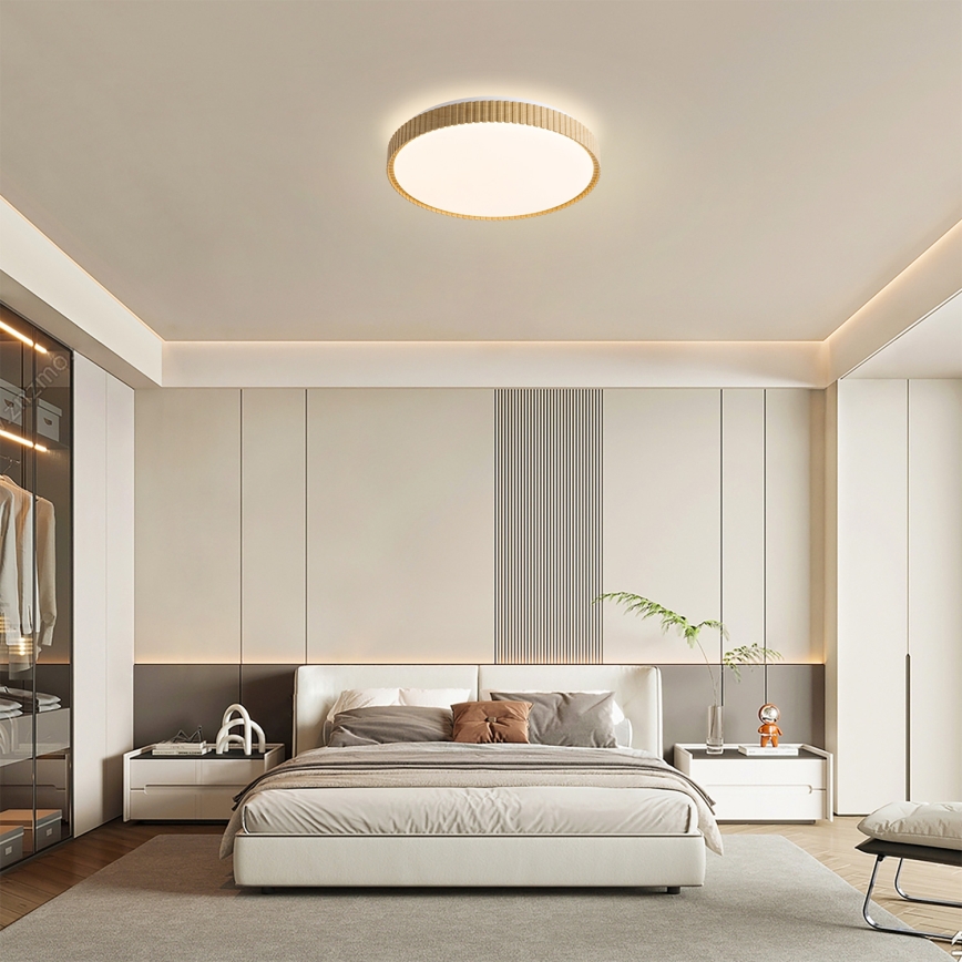 Brilagi - LED Димируемо таванно осветително тяло CORVO LED/72W/230V 3000-6000K с дървен декор пр. 50 см + дистанционно управление