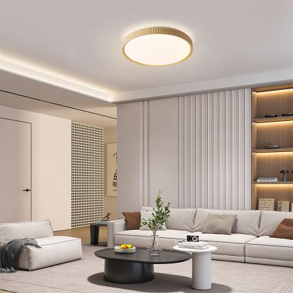 Brilagi - LED Димируемо таванно осветително тяло CORVO LED/72W/230V 3000-6000K с дървен декор пр. 50 см + дистанционно управление