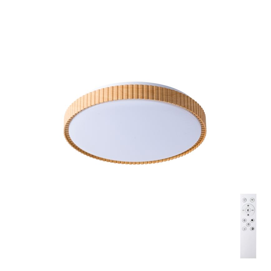 Brilagi - LED Димируемо таванно осветително тяло CORVO LED/72W/230V 3000-6000K с дървен декор пр. 50 см + дистанционно управление