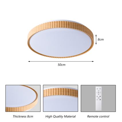 Brilagi - LED Димируемо таванно осветително тяло CORVO LED/72W/230V 3000-6000K с дървен декор пр. 50 см + дистанционно управление
