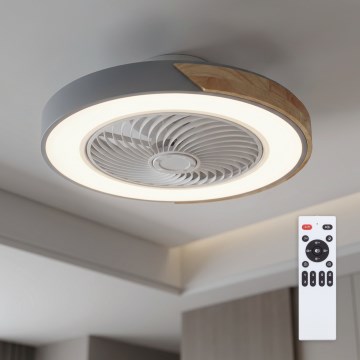 Brilagi - LED димируема таванна лампа с вентилатор LED/38W/230V 3000-6500K 3000-6500K диаметър 50 см сива/дъб + дистанционно управление