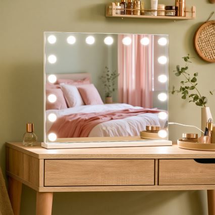 BRILAGI - димируемо LED огледало за грим HOLLYWOOD LED/15W/230V CCT + 2x USB 60x50 cm бяло