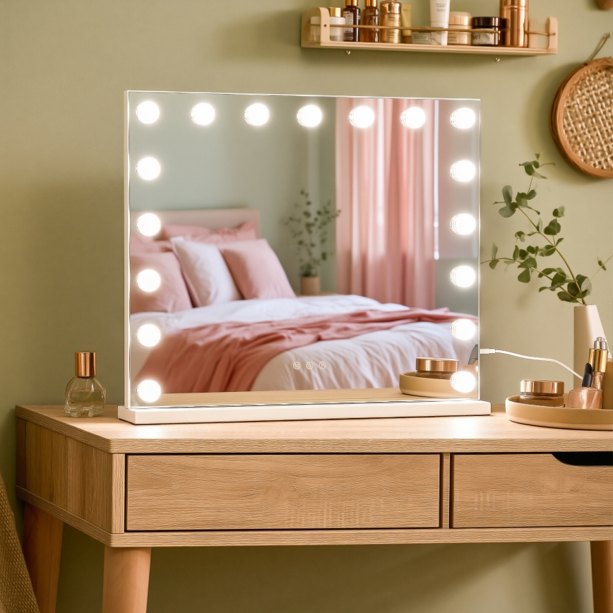 BRILAGI - димируемо LED огледало за грим HOLLYWOOD LED/15W/230V CCT + 2x USB 60x50 cm бяло