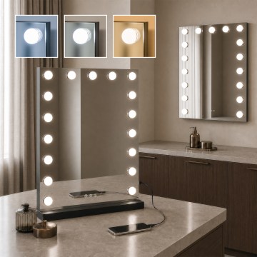 BRILAGI - LED димируемо огледало за грим HOLLYWOOD LED/15W/230V CCT + 2x USB 55x77 cm черно