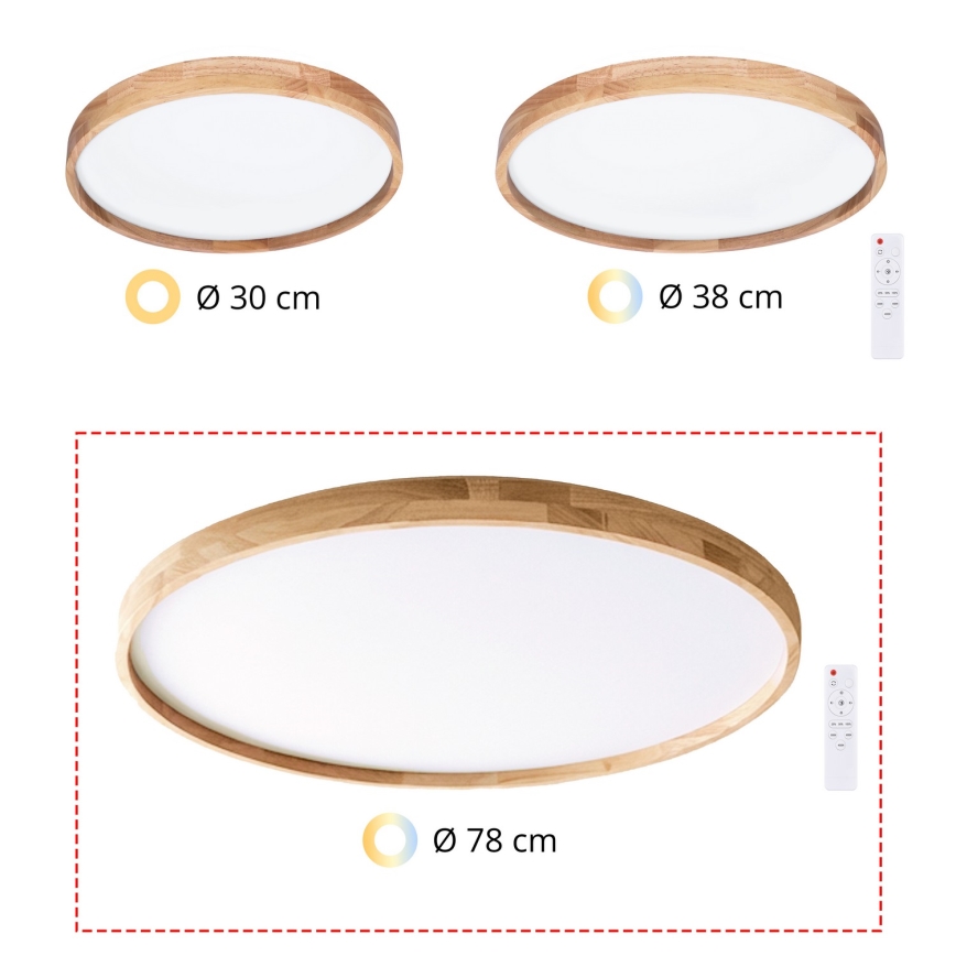 Brilagi - Димируема LED таванна лампа ALSON LED/72W/230V 3000-6500K, дъб, Ø 78 см + дистанционно управление