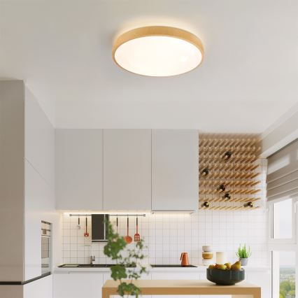 Brilagi - LED димируемо таванно осветително тяло GLASS POOL DOUBLE LED/48W/230V 3000-6000K 40 cm дървесен декор + дистанционно управление