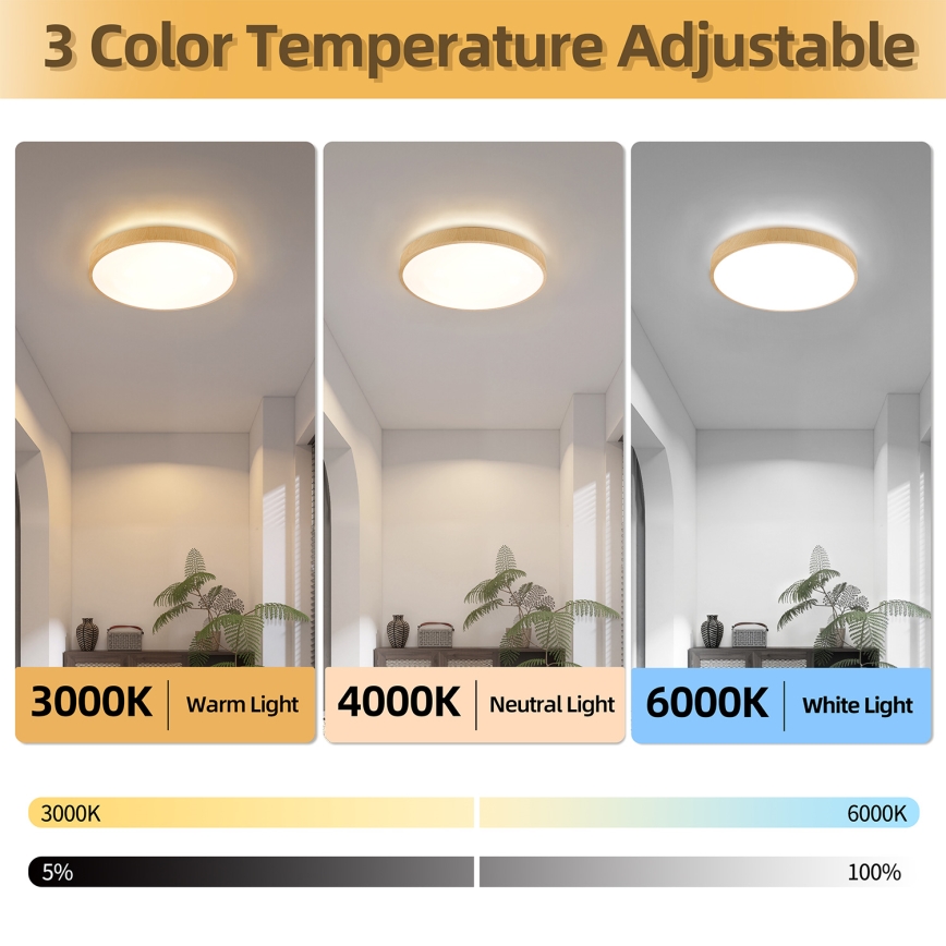 Brilagi - LED димируемо таванно осветително тяло GLASS POOL DOUBLE LED/48W/230V 3000-6000K 40 cm дървесен декор + дистанционно управление
