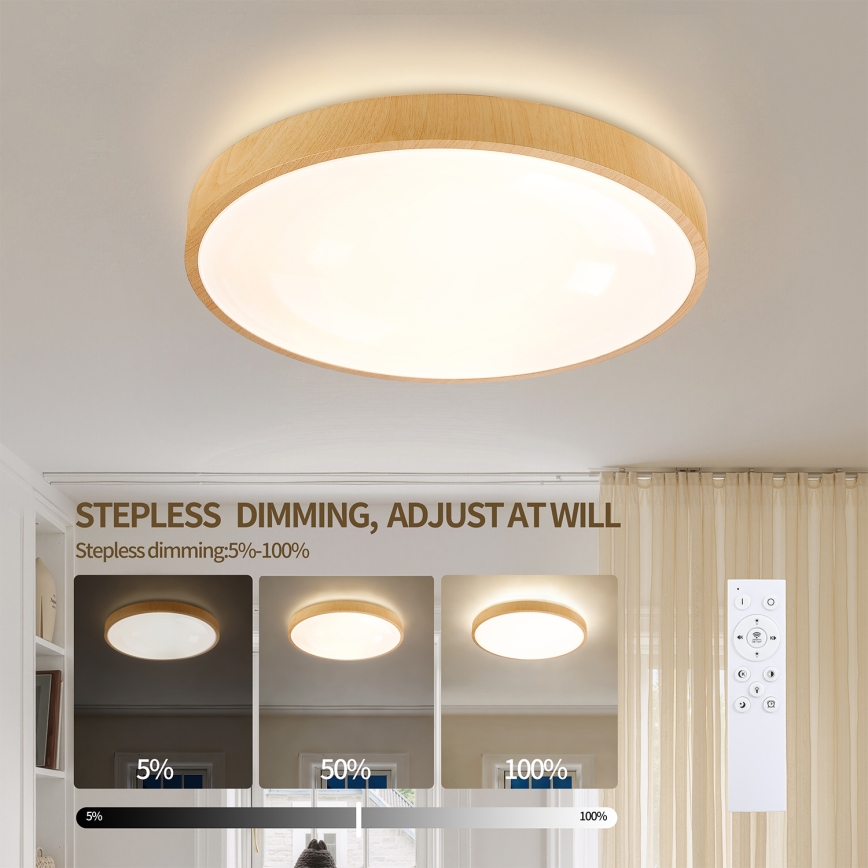 Brilagi - LED димируемо таванно осветително тяло GLASS POOL DOUBLE LED/48W/230V 3000-6000K 40 cm дървесен декор + дистанционно управление