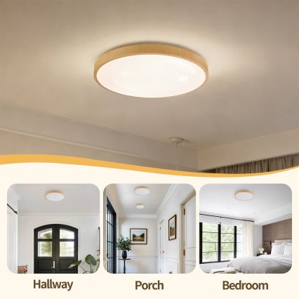 Brilagi - LED димируемо таванно осветително тяло GLASS POOL DOUBLE LED/48W/230V 3000-6000K 40 cm дървесен декор + дистанционно управление