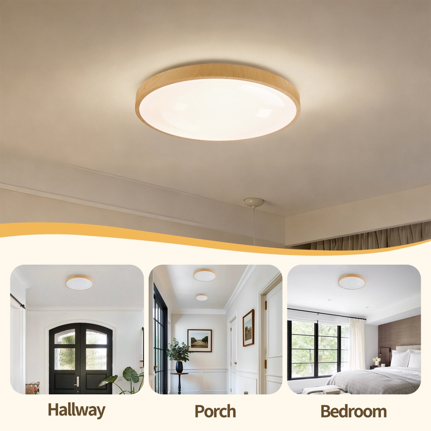 Brilagi - LED димируемо таванно осветително тяло GLASS POOL DOUBLE LED/48W/230V 3000-6000K 40 cm дървесен декор + дистанционно управление