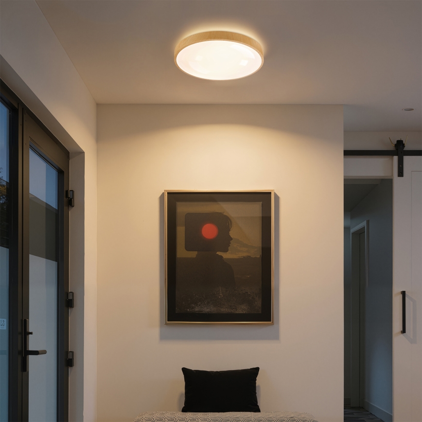 Brilagi - LED димируемо таванно осветително тяло GLASS POOL DOUBLE LED/48W/230V 3000-6000K 40 cm дървесен декор + дистанционно управление