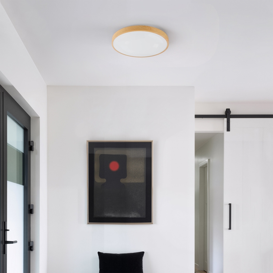Brilagi - LED димируемо таванно осветително тяло GLASS POOL DOUBLE LED/48W/230V 3000-6000K 40 cm дървесен декор + дистанционно управление