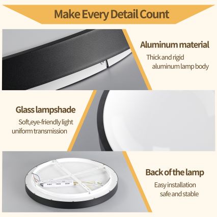 Brilagi - LED димируемо таванно осветително тяло GLASS POOL DOUBLE LED/60W/230V 3000-6000K 50 cm черно + дистанционно управление